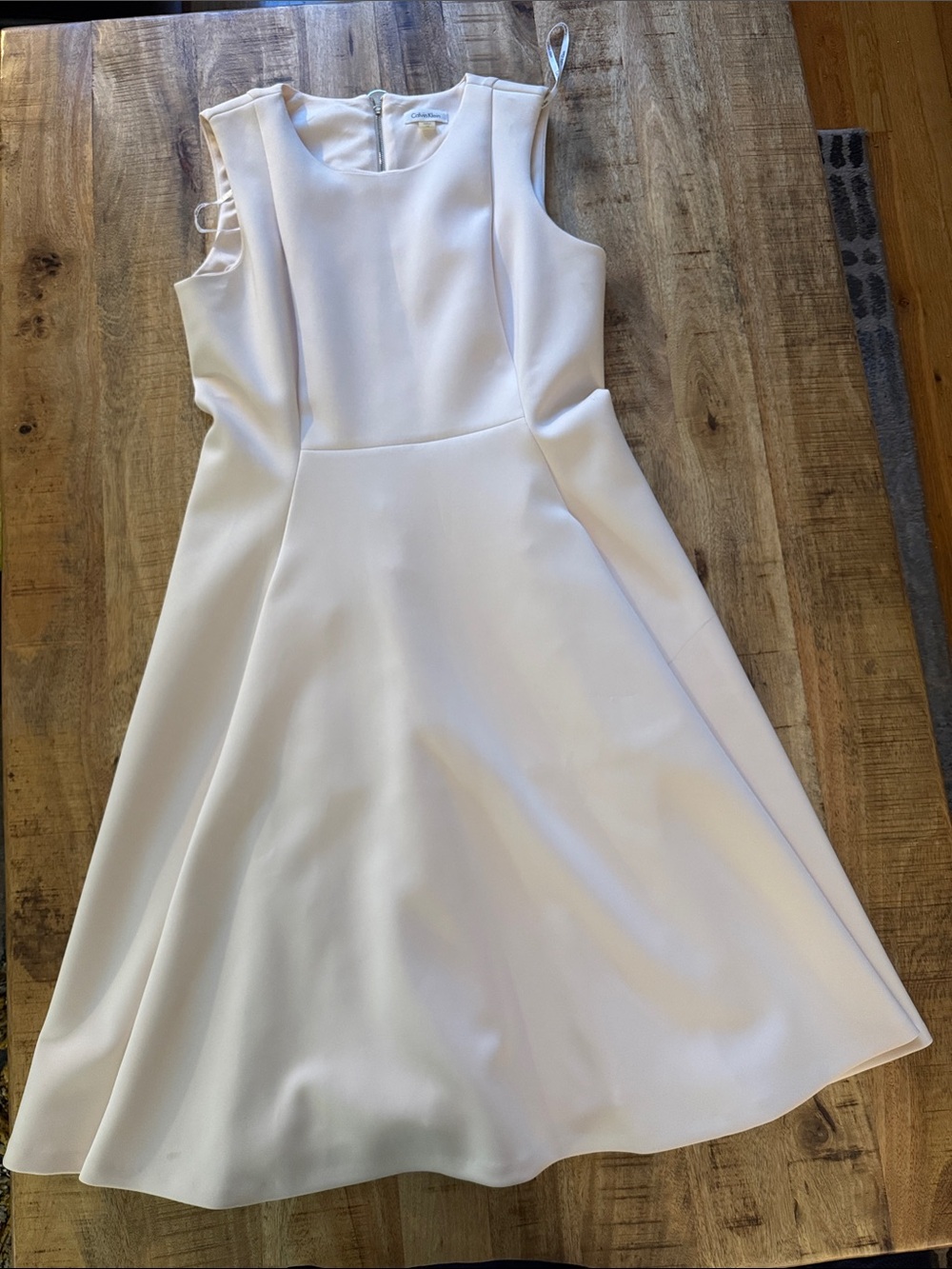 Calvin Klein blush Cream Fit-and-Flare Sleeveless Dress scuba material 14 EUC